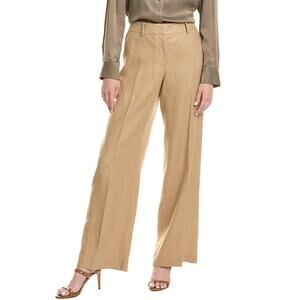 Lafayette 148 NY Sullivan Wide Leg Pant Tan Linen Size 10 Flat Front Dress Work